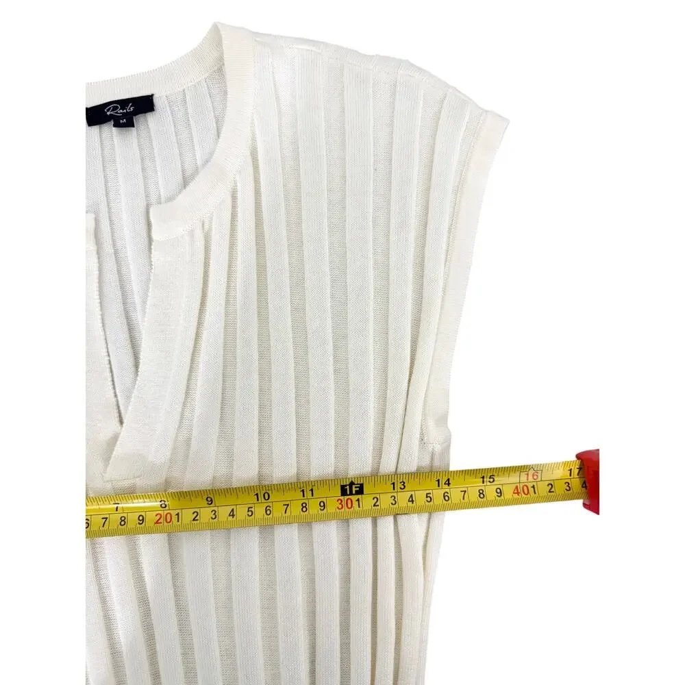 Rails Ashley Rib-Knit Midi Dress Cream Sleeveless Stretch Cotton Blend Size M